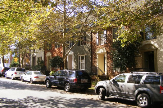 Kentland's row houses offer a smaller home within an easy walk to both Main Street and the larger footprints more likely to be home to extended family. Image credit Flickr user Dan Reed.