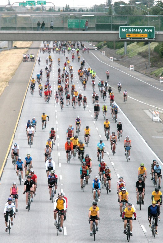 Bryan Jones, while acting as Fresno, California's City Traffic Engineer, brought together CalTrans and California Highway Patrol to close down the first freeway in California for a bike ride (California Classic Weekend).