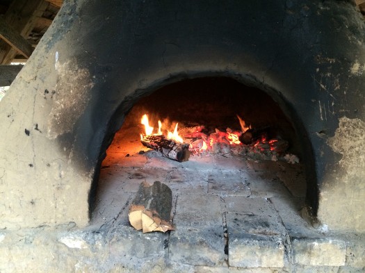 Wood-burning oven helps with baking.