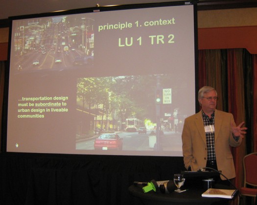 Transportation planner Rick Hall speaks to Land Use first, Transportation second.