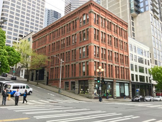 Seattle elegantly handles her significant slopes. 1st Avenue at Spring Street.