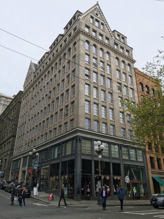 Another treatment of the slopes, with continuous a storefront frontage. 1st Avenue at Cherry Street. 