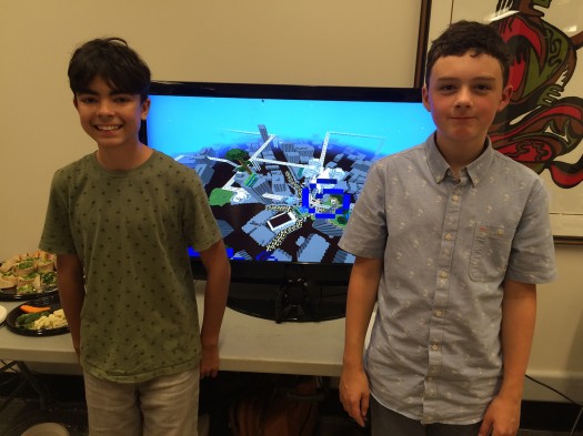 This is my friend, Juca, and me at the end of the final lounge. This big screen was attached to the main computer, so other people could see what was going on. One time, we attached it to a movie screen in a theater, and then we watched a movie afterwards.