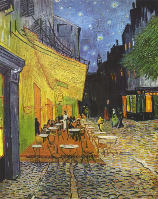 Cafe Terrace at Night, September 1888, by Vincent van Gogh. Image public domain, from The Yorck Project: 10.000 Meisterwerke der Malerei