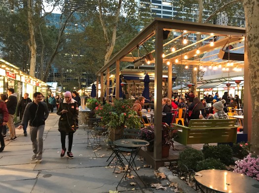 Office space bordering Bryant Park in New York garner 63% higher rents than those one block away, thanks to how the economy values walkable urban parks. Image: CreativeCommons ShareAlike with Attribution to Hazel Borys, 2017.