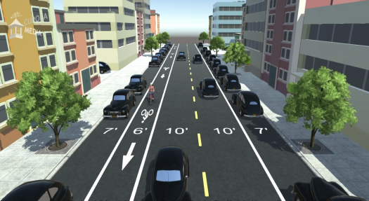 Walkable City Rules recommends 10-foot lanes for motor vehicle travel (image courtesy of Jeff Speck and Cupola Media.)