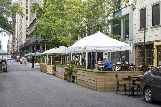 New York / USA - October 10 2020: An outdoor restaurant in midto